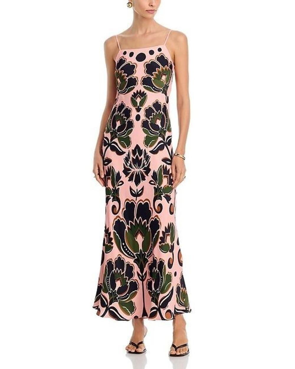 Farm Rio Printed Slip Maxi Dress Floral Arabesque Pink Large